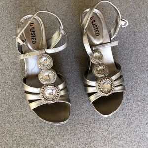 Unlisted Women's Champagne Metallic Sandals with Embellishments